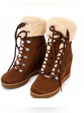 Steve Madden Marcela Wedge Booties Womens 10 Brown Shearling  NEW